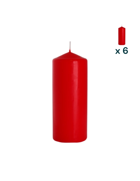 Candela inodore 6 x 15 cm rosso - CONF. RISPARMIO 6 PEZZI