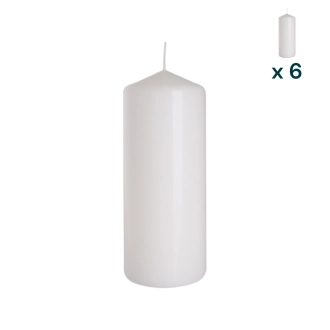 Candela inodore 6 x 15 cm bianco - CONF. RISPARMIO 6 PEZZI
