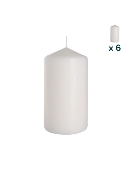 Candela inodore 8 x 15 cm bianco - CONF. RISPARMIO 6 PEZZI