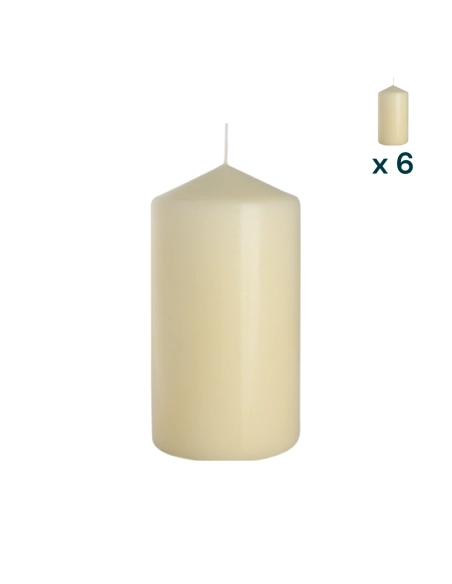Candela inodore 8 x 15 cm avorio - CONF. RISPARMIO 6 PEZZI