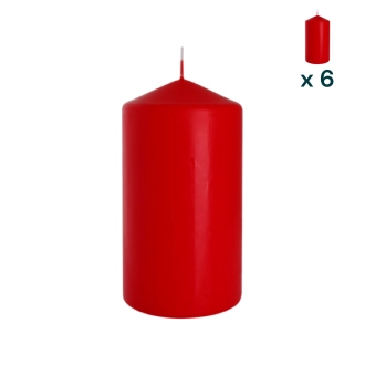 Candela inodore 8 x 15 cm rosso - CONF. RISPARMIO 6 PEZZI
