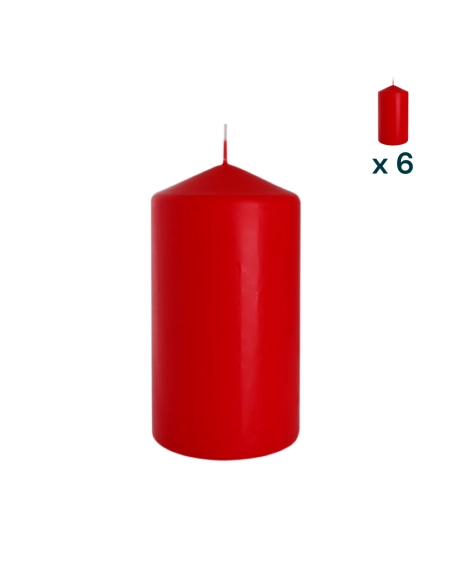 Candela inodore 8 x 15 cm rosso - CONF. RISPARMIO 6 PEZZI