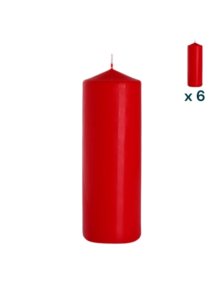 Candela inodore 8 x 25 cm rosso - CONF. RISPARMIO 6 PEZZI