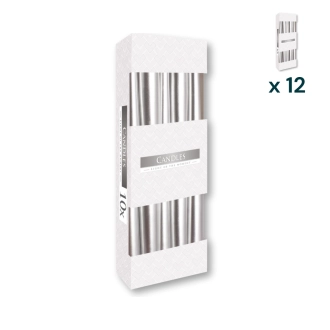 Candele coniche 2,3 x 24,5 cm argento - PACCO RISPARMIO 12 CONFEZIONI (10 pezzi a confezione)
