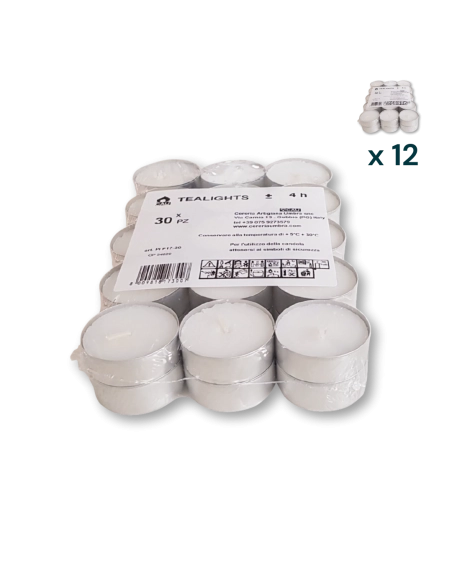 Tealights h 1,7 cm 4 ore - PACCO RISPARMIO 12 CONFEZIONI (30 pezzi a confezione)
