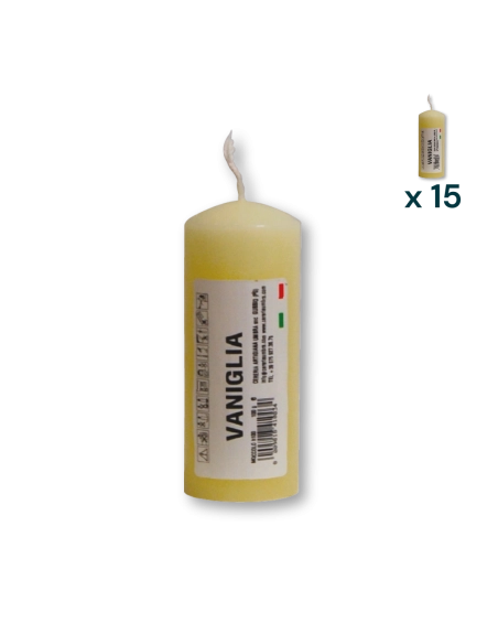 Candela profumata colorata 4 x 10 cm vaniglia - CONF. RISPARMIO 15 PEZZI