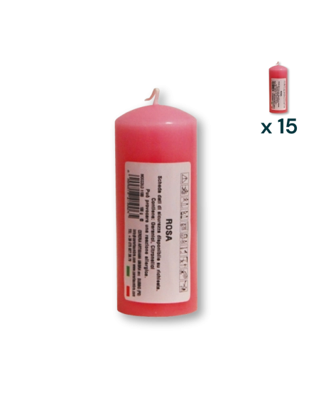 Candela profumata colorata 4 x 10 cm rosa - CONF. RISPARMIO 15 PEZZI