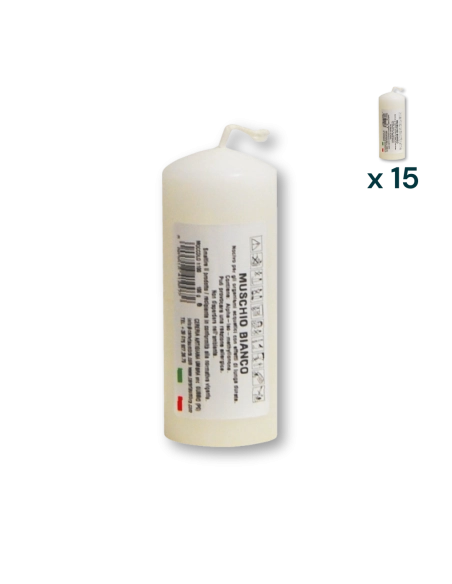Candela profumata colorata 4 x 10 cm muschio bianco - CONF. RISPARMIO 15 PEZZI