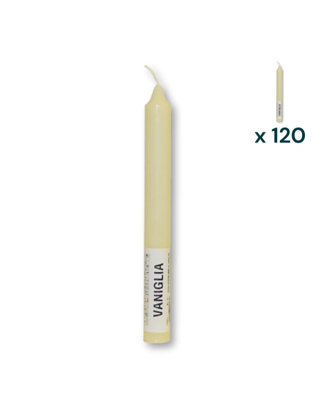 Candela verticale profumata colorata 2,1 x 20 cm vaniglia - CONF. RISPARMIO 120 PEZZI