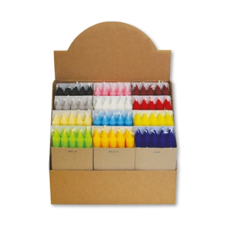 Espositore per candele verticali formato 2,1x20cm (10 pezzi x 12 scomparti)