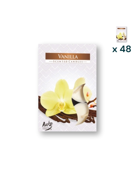 Tealights profumate vaniglia - PACCO RISPARMIO 48 CONFEZIONI (6 pezzi a confezione)