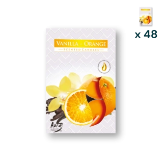 Tealights profumate vaniglia arancia - PACCO RISPARMIO 48 CONFEZIONI (6 pezzi a confezione)