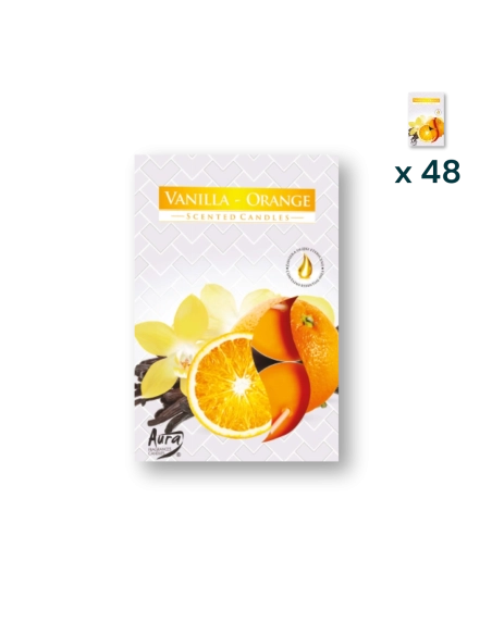 Tealights profumate vaniglia arancia - PACCO RISPARMIO 48 CONFEZIONI (6 pezzi a confezione)