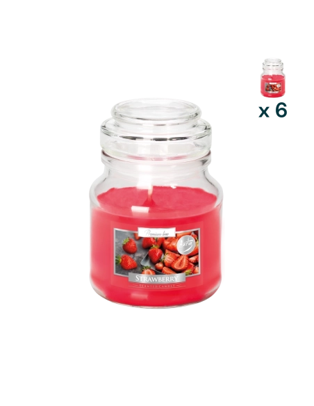 Candela profumata con coperchio alla fragola - CONF. RISPARMIO 6 PEZZI