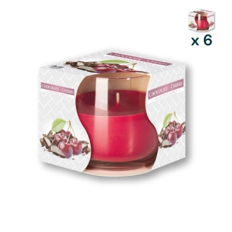 Candela in vetro profumata alla cioccolata e ciliegia - CONF. RISPARMIO 6 PEZZI