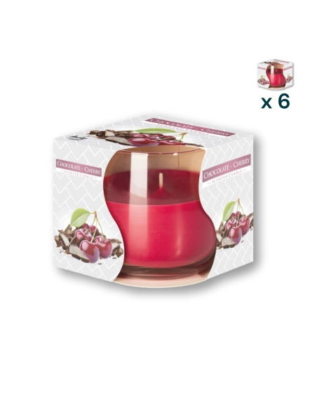 Candela in vetro profumata alla cioccolata e ciliegia - CONF. RISPARMIO 6 PEZZI