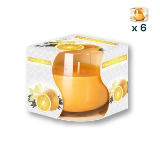 Candela in vetro profumata alla vaniglia e arancia - CONF. RISPARMIO 6 PEZZI