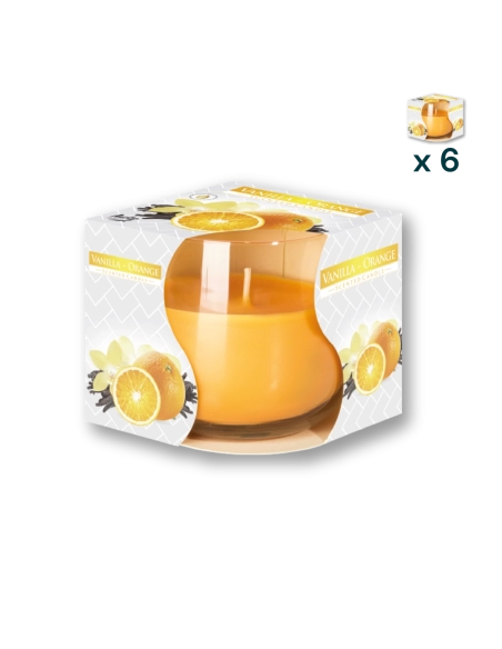 Candela in vetro profumata alla vaniglia e arancia - CONF. RISPARMIO 6 PEZZI