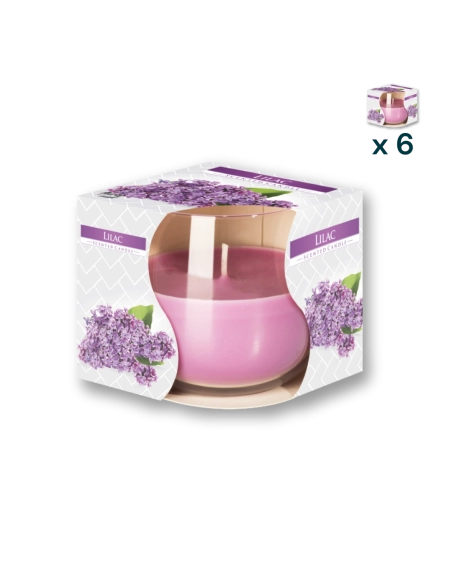 Candela in vetro profumata al lillà - CONF. RISPARMIO 6 PEZZI