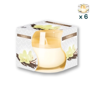 Candela in vetro profumata alla vaniglia - CONF. RISPARMIO 6 PEZZI