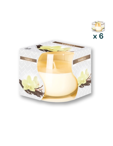 Candela in vetro profumata alla vaniglia - CONF. RISPARMIO 6 PEZZI