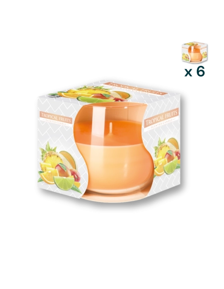Candela in vetro profumata alla frutti tropicali - CONF. RISPARMIO 6 PEZZI