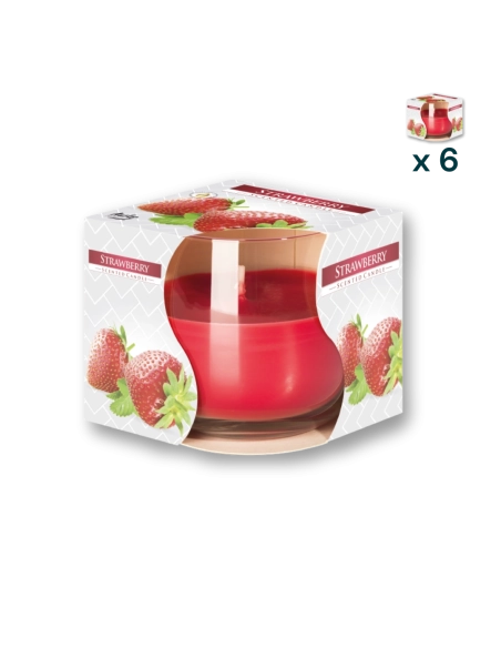 Candela in vetro profumata alla fragola - CONF. RISPARMIO 6 PEZZI