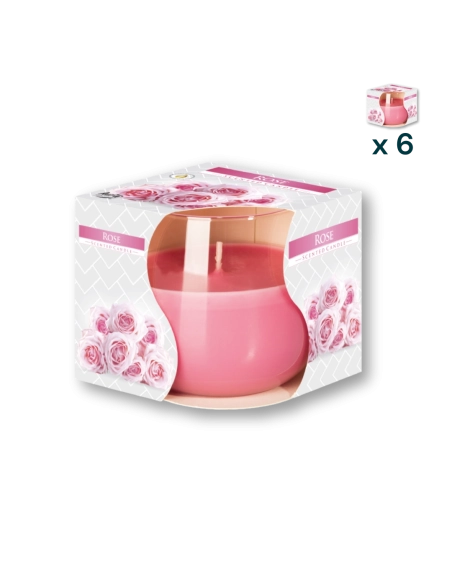 Candela in vetro profumata alla rosa - CONF. RISPARMIO 6 PEZZI