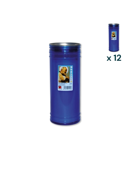 Lumino votivo blu Padre Pio T.80 K - CONF. RISPARMIO 12 PZ