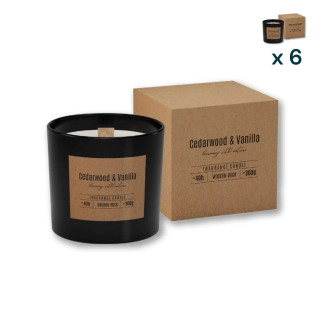 Candela profumata in vetro e stoppino in legno - CONF. RISPARMIO 6 PEZZI