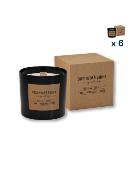 Candela profumata in vetro e stoppino in legno - CONF. RISPARMIO 6 PEZZI
