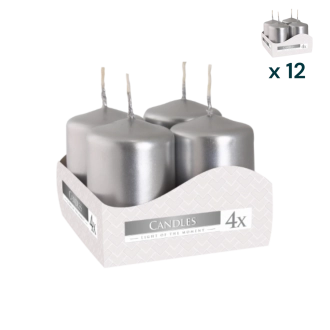 Candele inodore 4 x 6 cm argento - PACCO RISPARMIO 12 CONFEZIONI (4 pezzi a confezione)