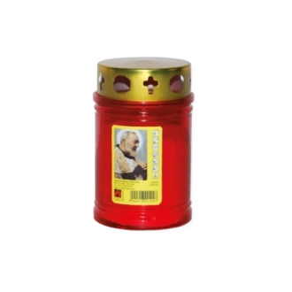 Lumino votivo rosso con parapioggia Padre Pio T.20/5