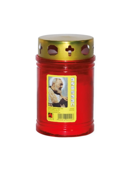 Lumino votivo rosso con parapioggia Padre Pio T.20/5