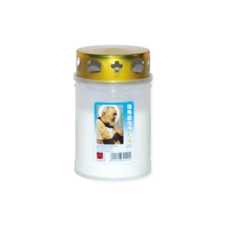 Lumino votivo bianco con parapioggia Padre Pio T.20/5