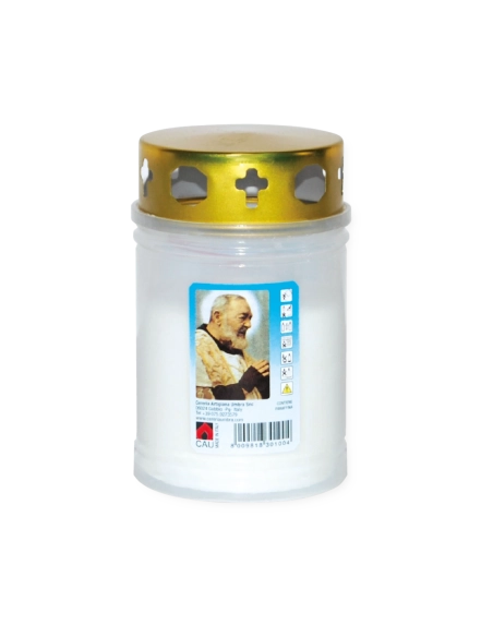 Lumino votivo bianco con parapioggia Padre Pio T.20/5