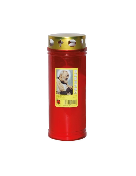 Lumino votivo rosso con parapioggia Padre Pio T.40/K