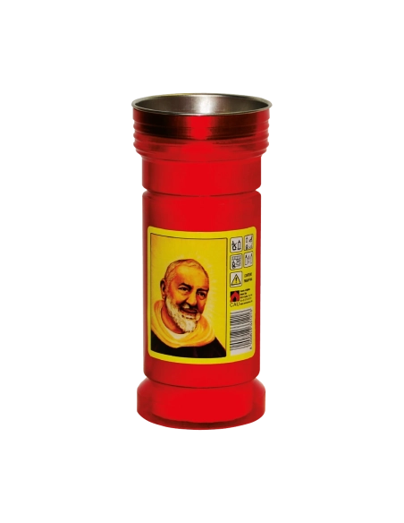 Lumino votivo a calice rosso Padre Pio T.80/K