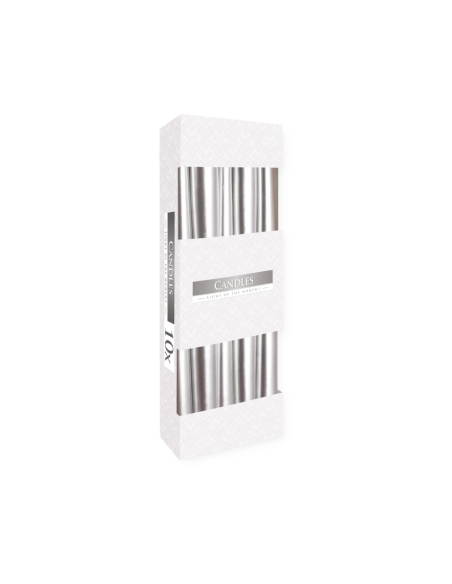 Candele coniche 2,3 x 24,5 cm argento (confezione 10 pezzi)