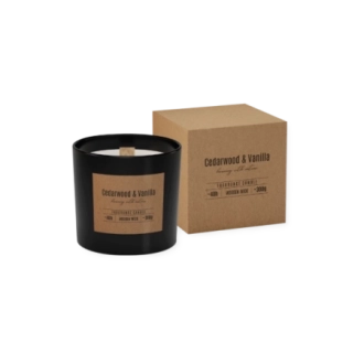 Candela profumata in vetro e stoppino in legno