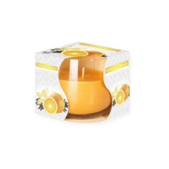 Candela in vetro profumata alla vaniglia e arancia