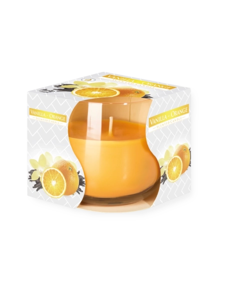 Candela in vetro profumata alla vaniglia e arancia