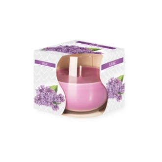 Candela in vetro profumata al lillà