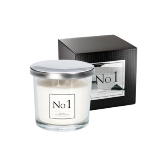 Candela profumata in vetro 2 fuochi N°1