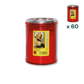 Lumino votivo rosso Padre Pio T.20/5 - CONF. RISPARMIO 60 PZ