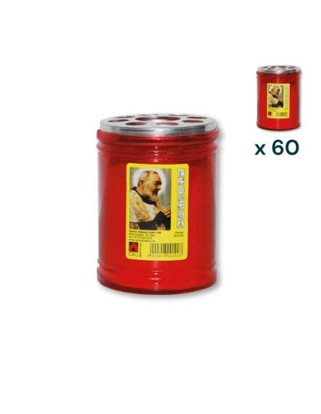 Lumino votivo rosso Padre Pio T.20/5 - CONF. RISPARMIO 60 PZ