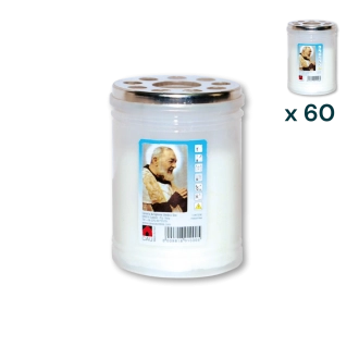 Lumino votivo bianco Padre Pio T.20/5 - CONF. RISPARMIO 60 PZ