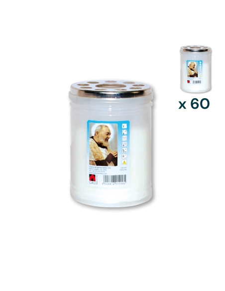 Lumino votivo bianco Padre Pio T.20/5 - CONF. RISPARMIO 60 PZ