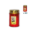Lumino votivo rosso con parapioggia Padre Pio T.20/5 - CONF. RISPARMIO 60 PZ
