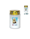 Lumino votivo bianco con parapioggia Padre Pio T.20/5 - CONF. RISPARMIO 60 PZ